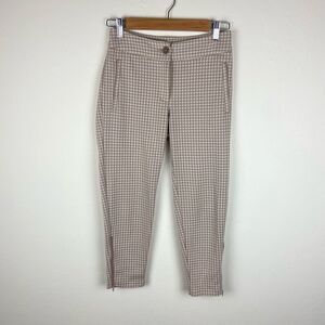 Betabrand Straight Leg Crop Moto-Zip Pant - Brown Plaid